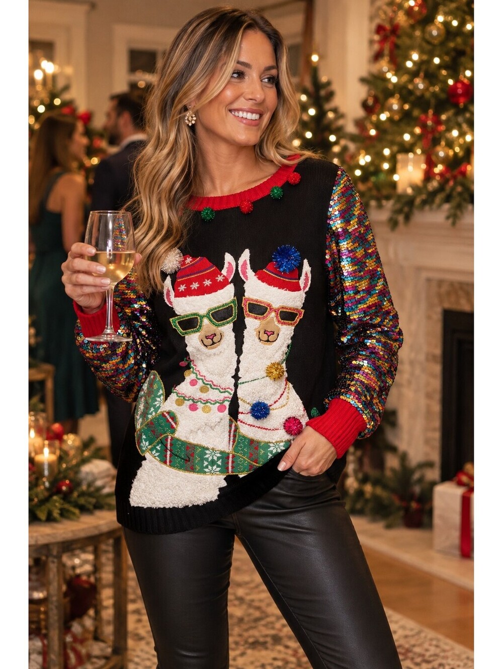 33 Degrees | L | Sequin Llama Christmas Sweater Dress
